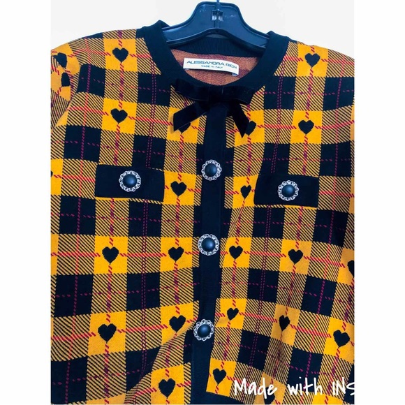 Alessandra Rich yellow heart knit checked cardigan - Picture 7 of 13